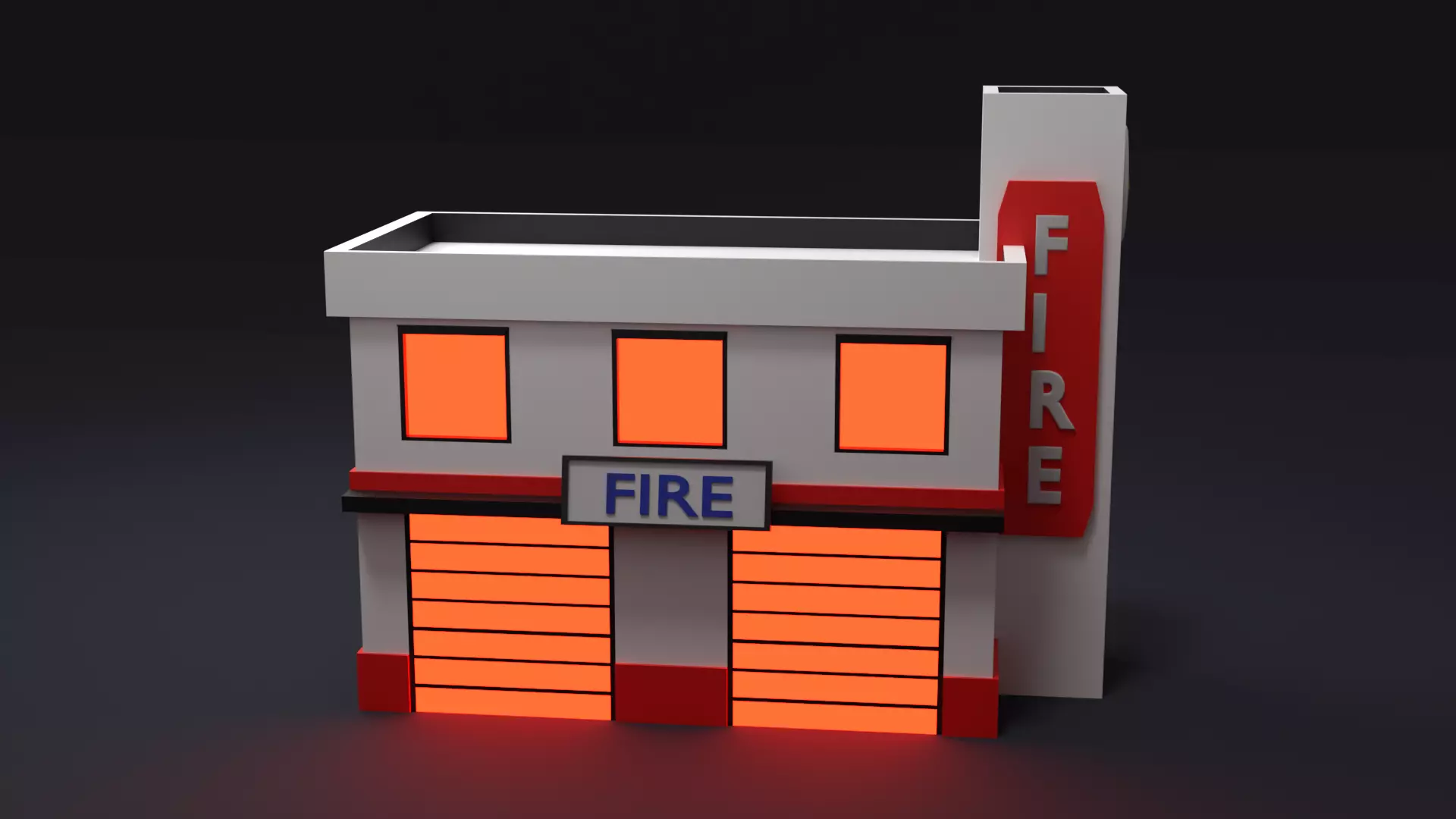 Low Poly Fire Station with Glowing Detail Low-poly 3D model_6