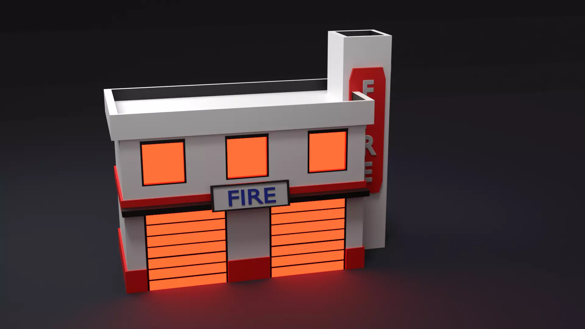 Low Poly Fire Station with Glowing Detail Low-poly 3D model_7