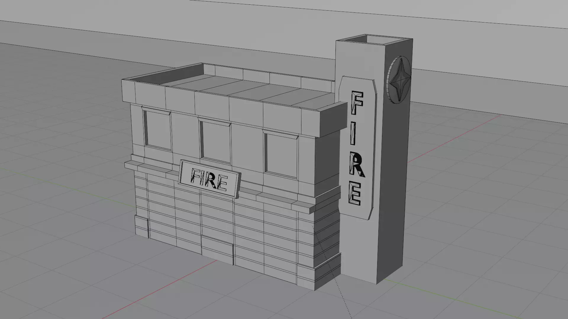 Low Poly Fire Station with Glowing Detail Low-poly 3D model_2