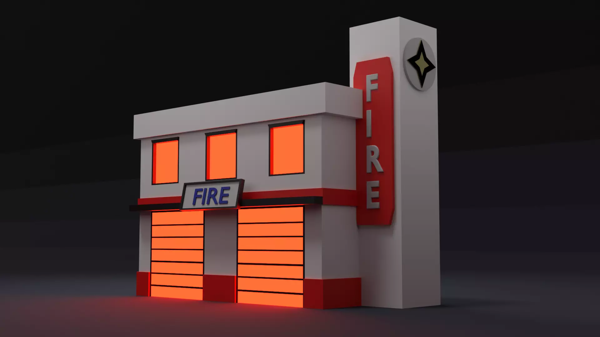 Low Poly Fire Station with Glowing Detail Low-poly 3D model_3