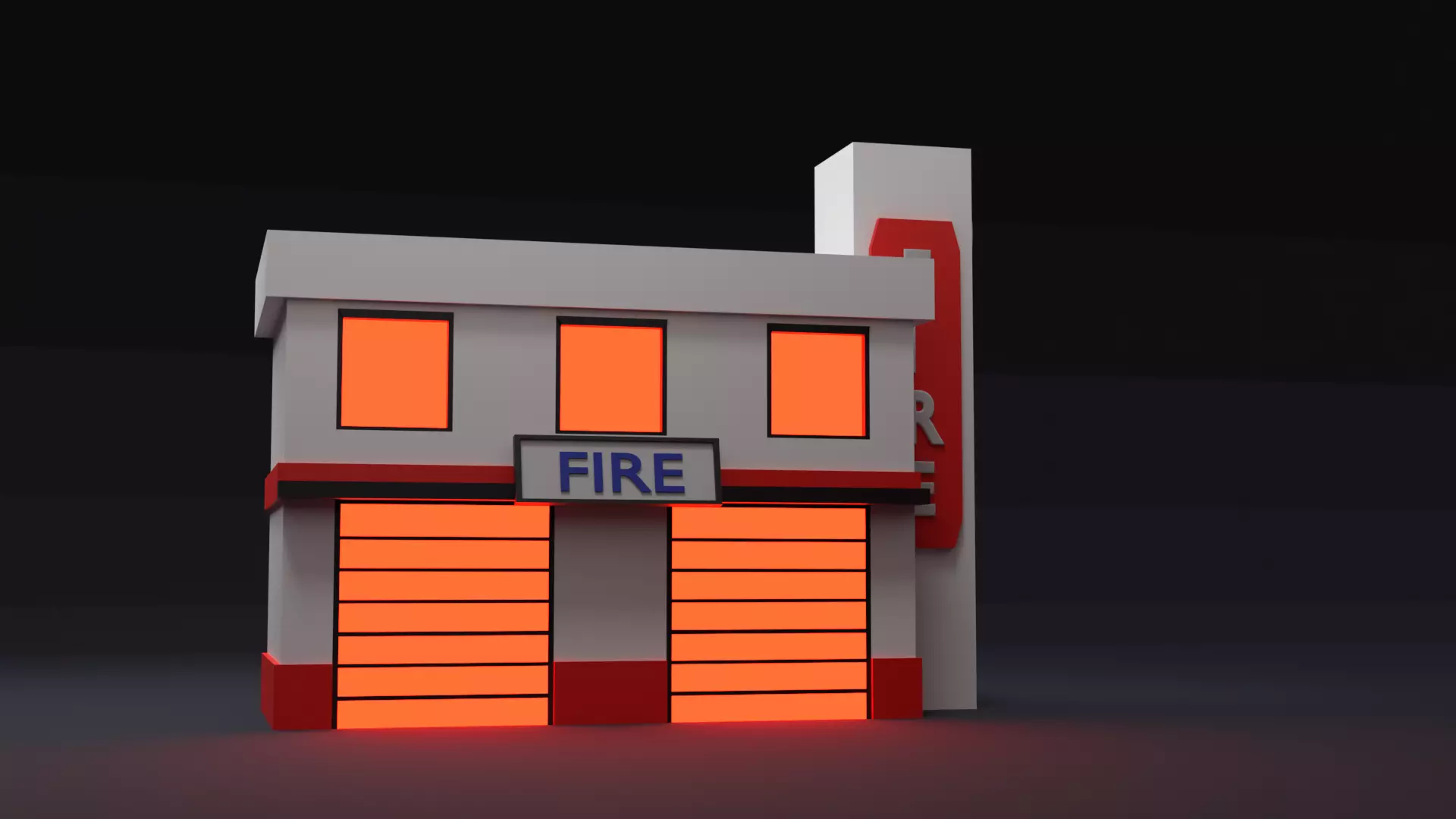 Low Poly Fire Station with Glowing Detail Low-poly 3D model_4