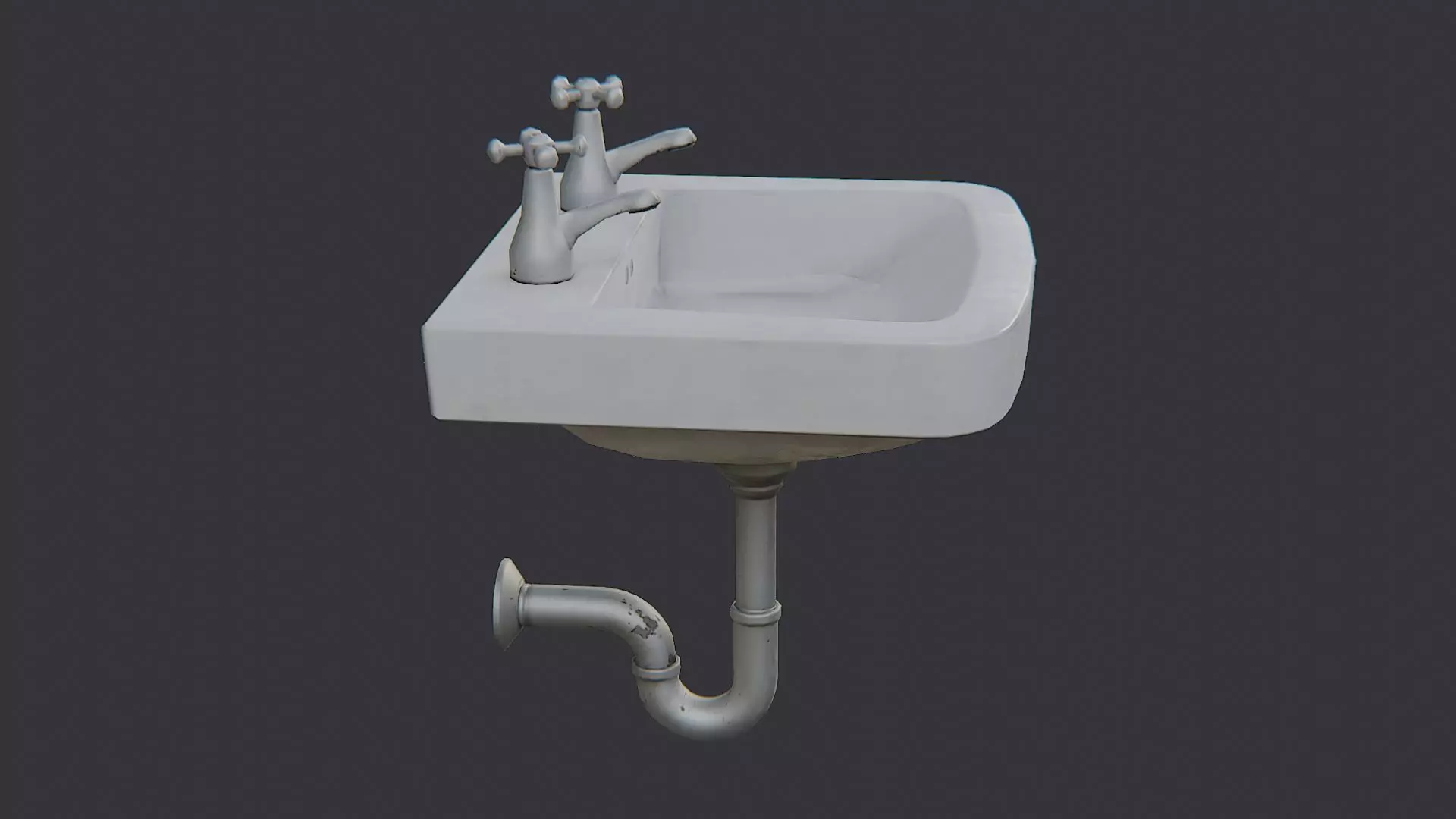 White bathroom sink with dual taps Low-poly 3D model_1
