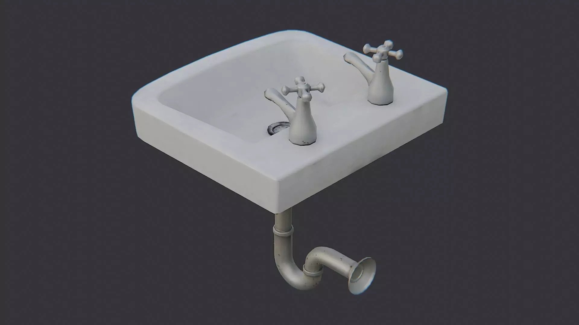 White bathroom sink with dual taps Low-poly 3D model_3
