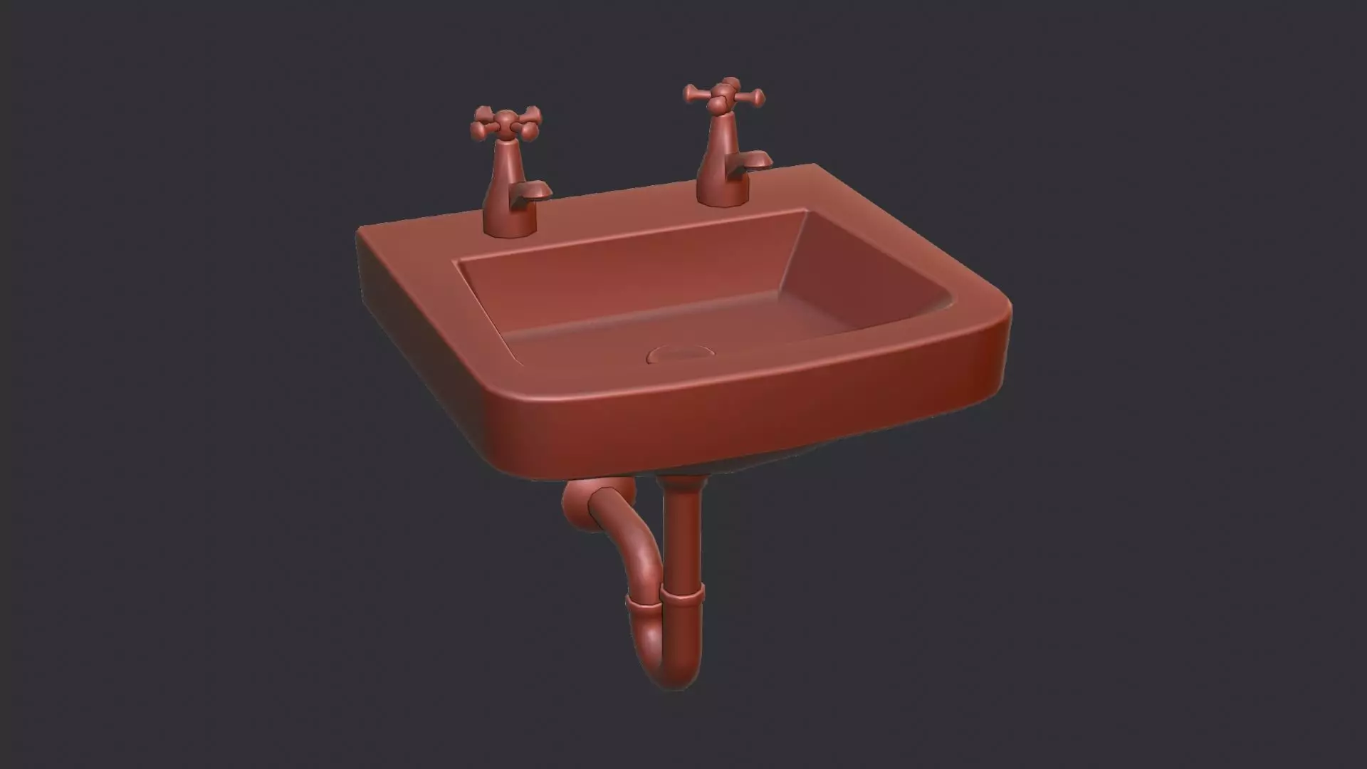 White bathroom sink with dual taps Low-poly 3D model_6