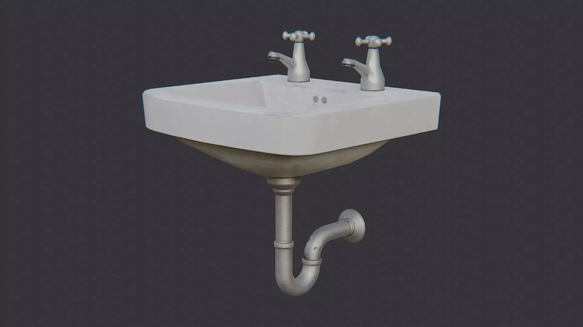 White bathroom sink with dual taps Low-poly 3D model_2