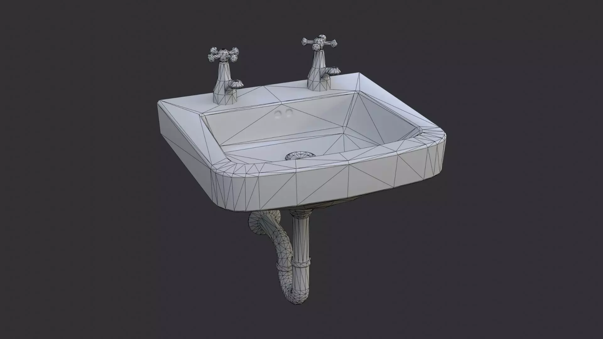 White bathroom sink with dual taps Low-poly 3D model_7