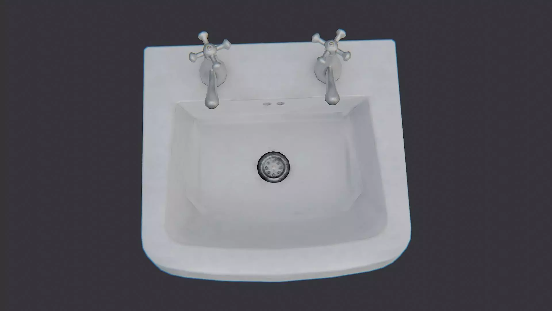 White bathroom sink with dual taps Low-poly 3D model_4