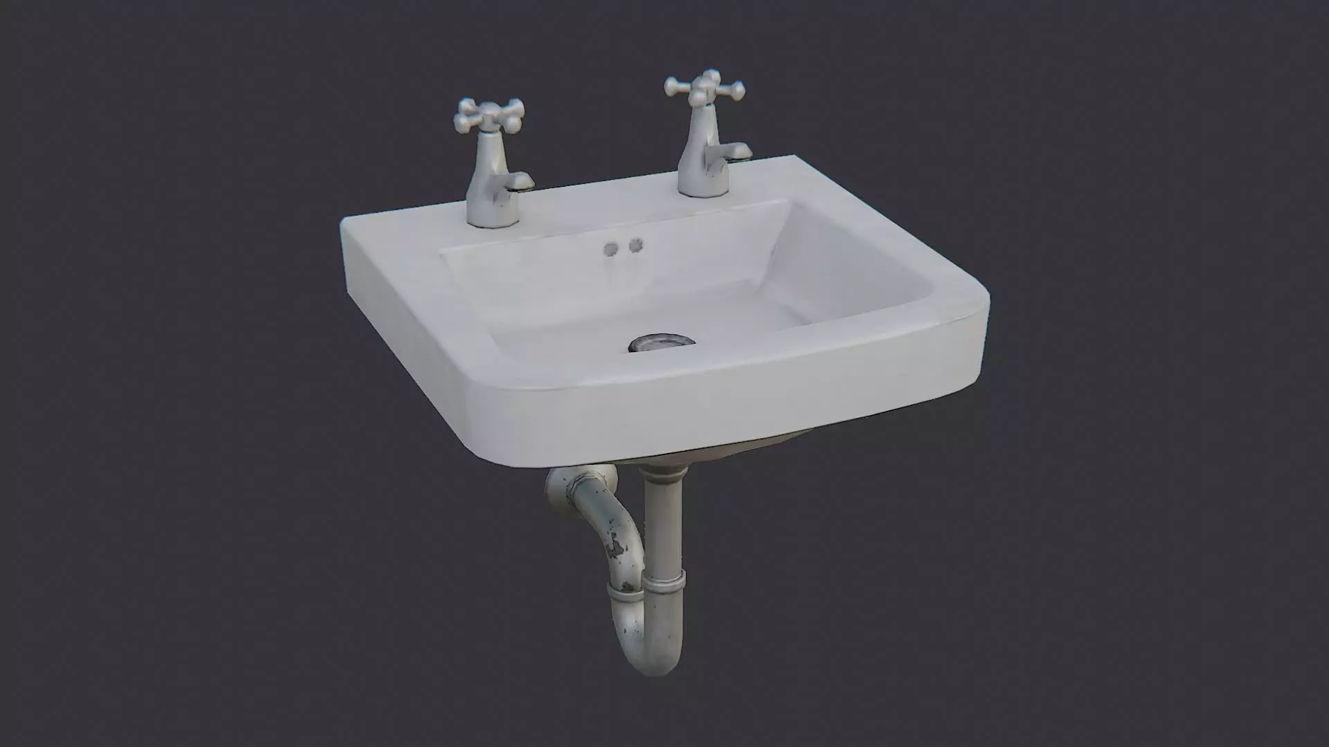 White bathroom sink with dual taps Low-poly 3D model_0