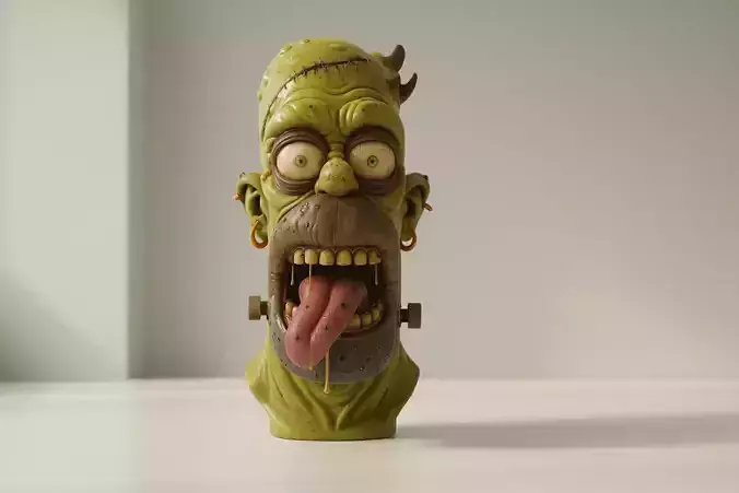 Zombie Simpson Frankenstein Bust Creepy Cartoon Horror Sculpture