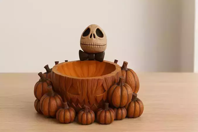 Jack Skellington Halloween Pumpkin Bowl  Spooky Candy Dish