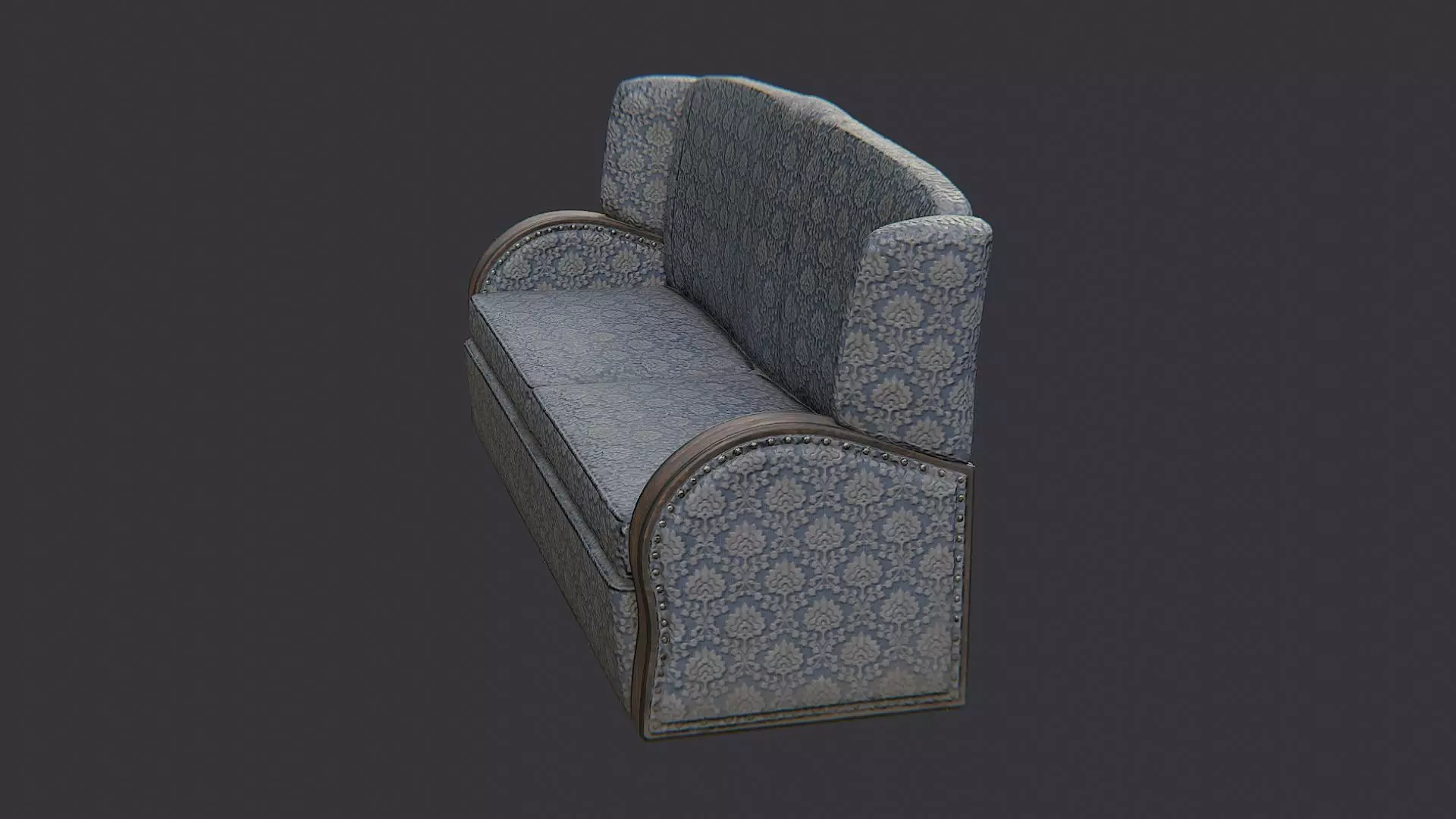 Parlor Sofa with Ornate Patterned Fabric Low-poly 3D model_1