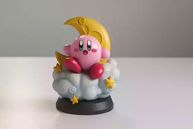 Kirby Sitting on Cloud with Moon and Stars Cute Decorative 
