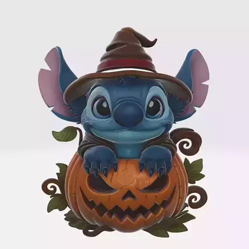 Halloween Stitch Pumpkin Witch Figurine