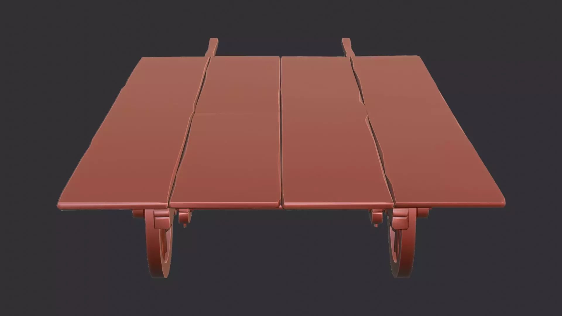 Wooden Wagon Cart with Wheels Low-poly 3D model_6