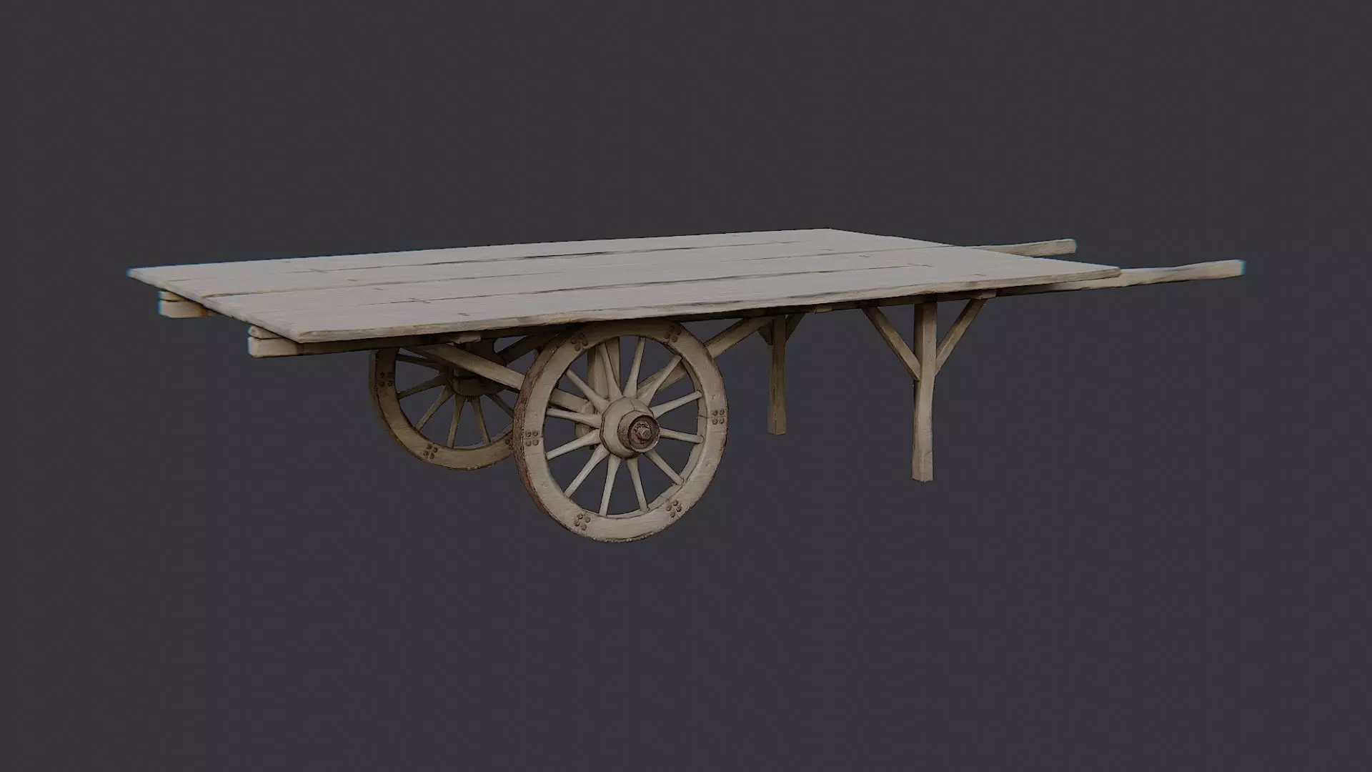 Wooden Wagon Cart with Wheels Low-poly 3D model_2