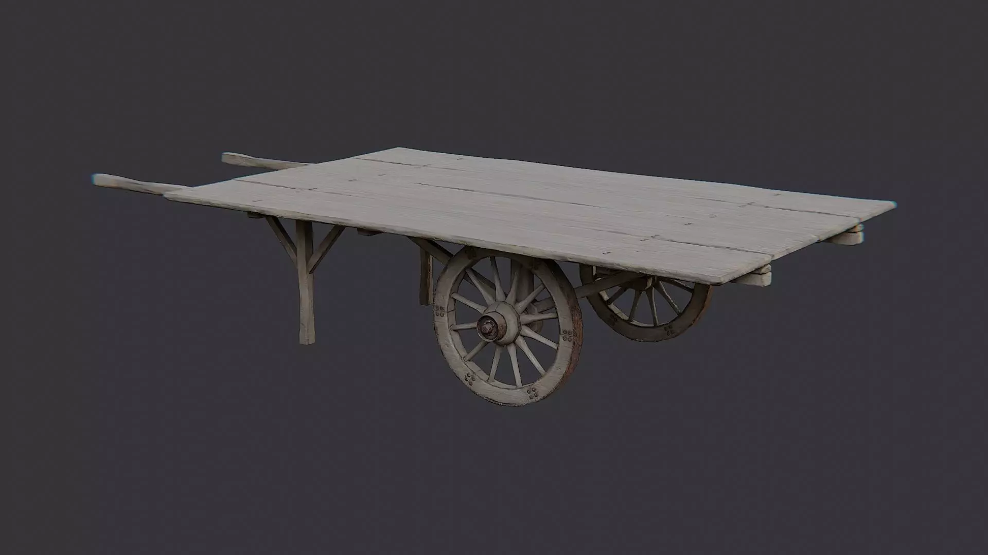 Wooden Wagon Cart with Wheels Low-poly 3D model_1