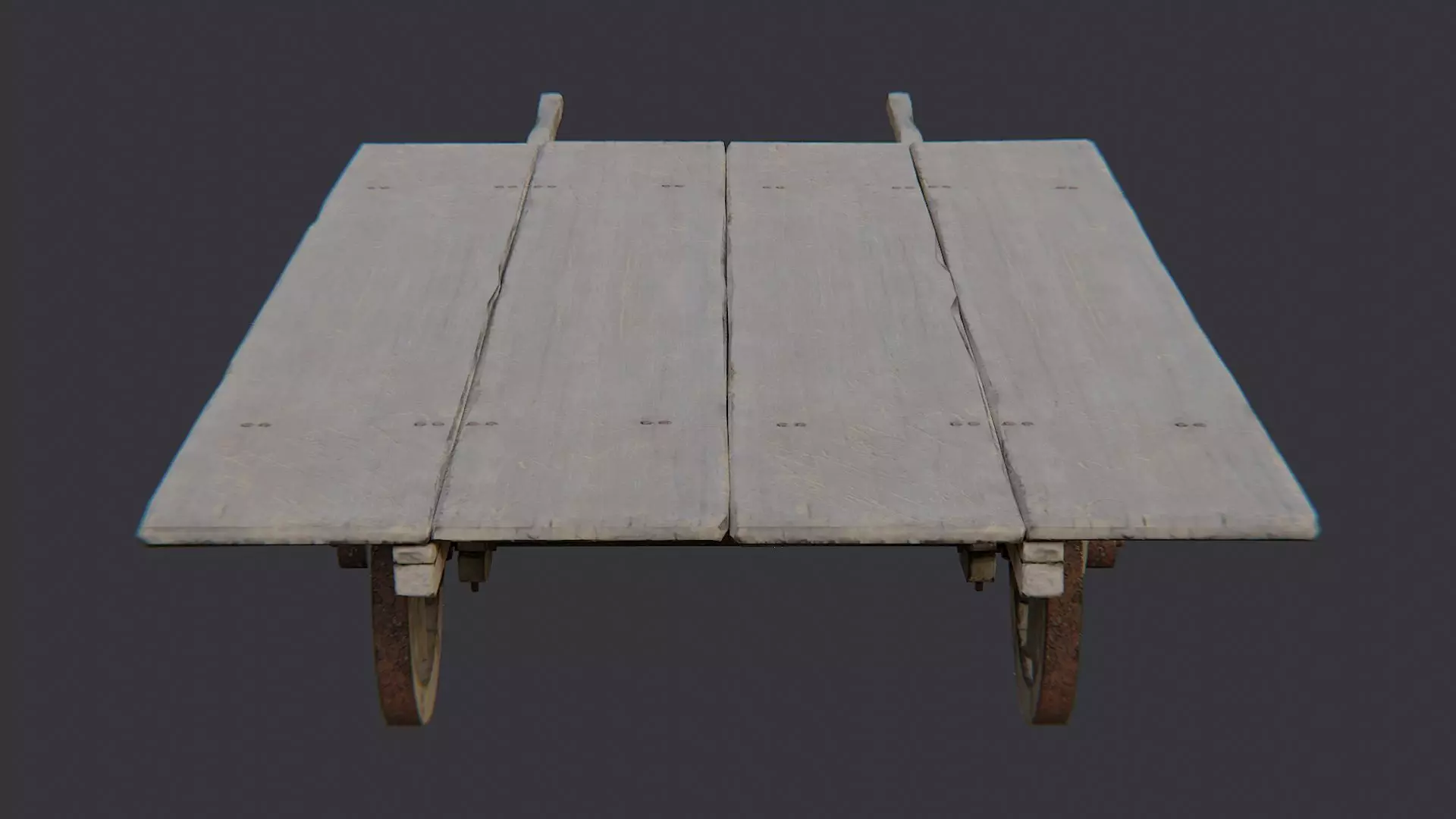 Wooden Wagon Cart with Wheels Low-poly 3D model_0