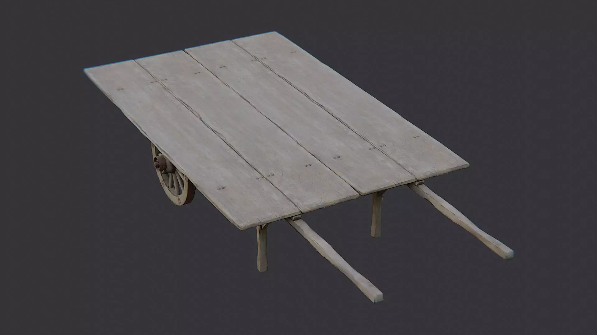 Wooden Wagon Cart with Wheels Low-poly 3D model_3