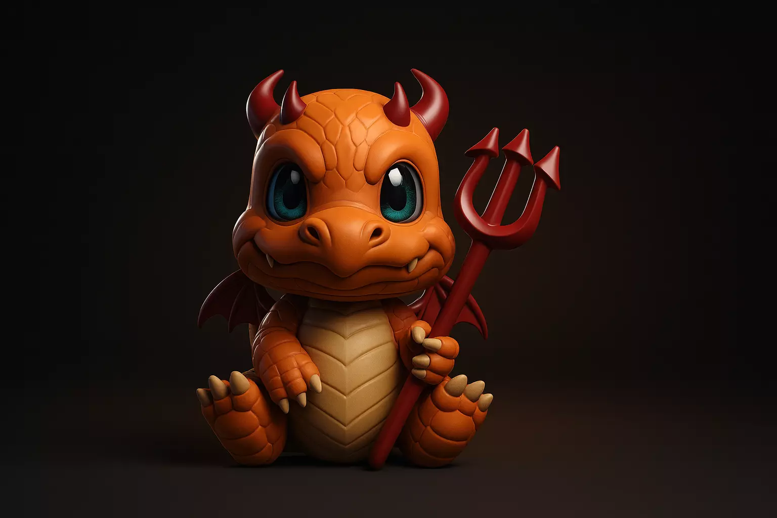 Baby Dragon Devil with Trident Chibi Fantasy Figurine 3D model 3D