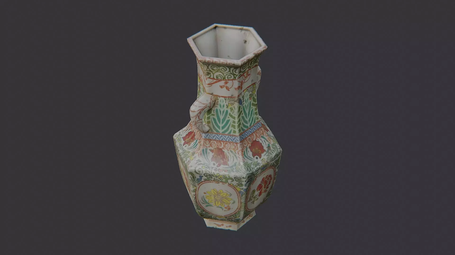 Russian Floral Ceramic Vase Ornament Low-poly 3D model_3