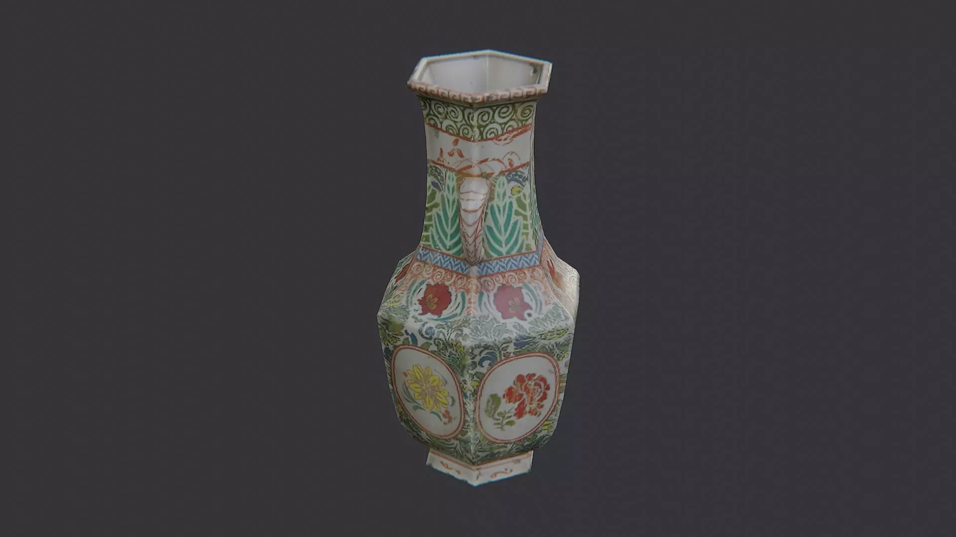 Russian Floral Ceramic Vase Ornament Low-poly 3D model_1