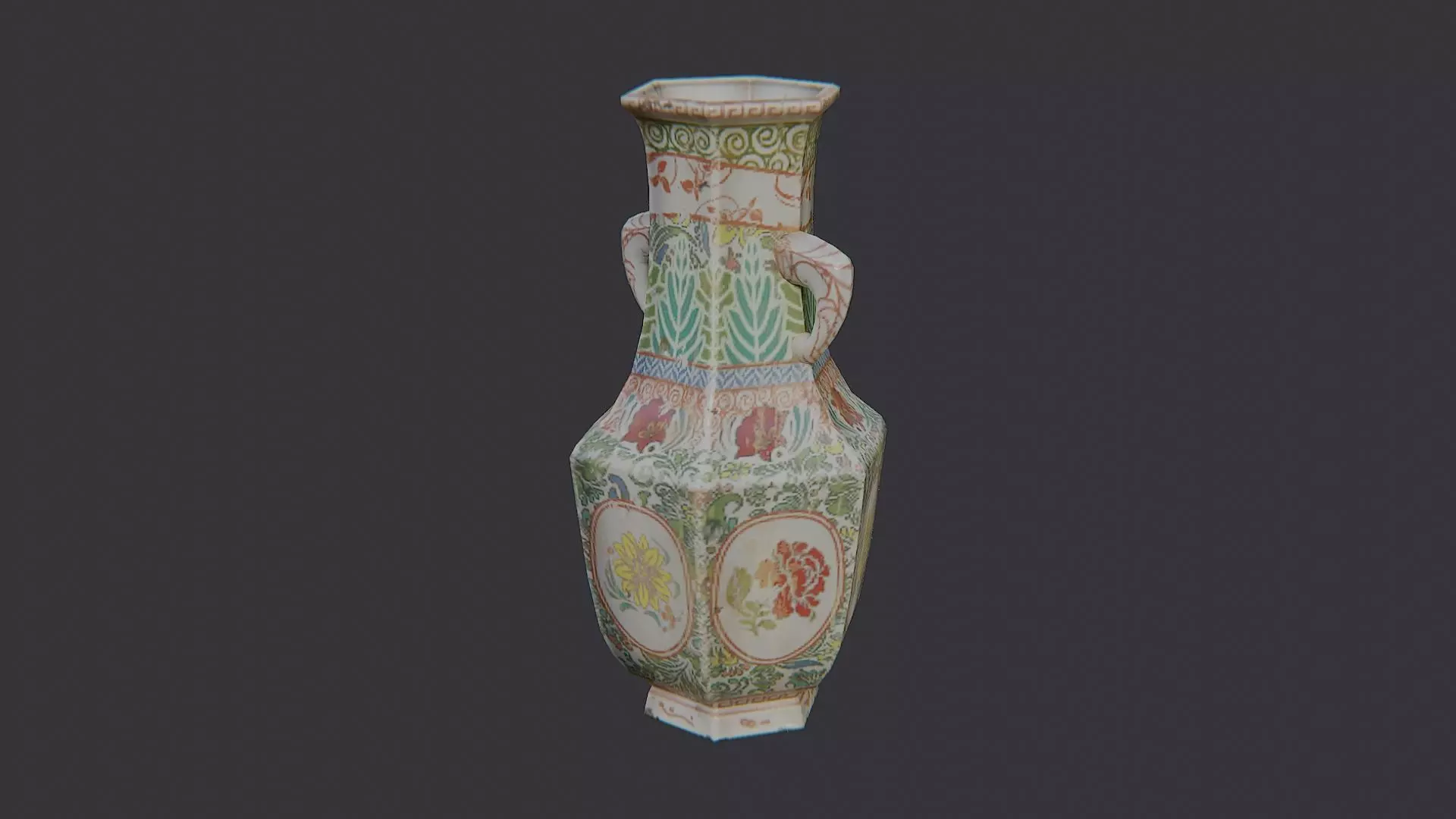 Russian Floral Ceramic Vase Ornament Low-poly 3D model_2