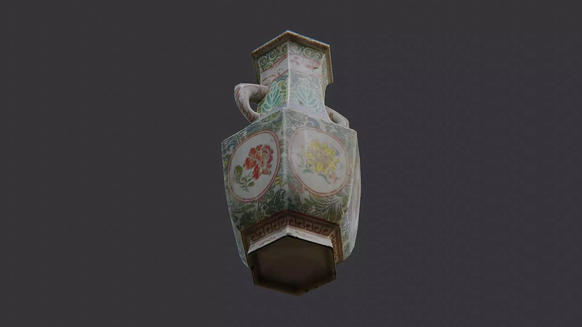 Russian Floral Ceramic Vase Ornament Low-poly 3D model_5