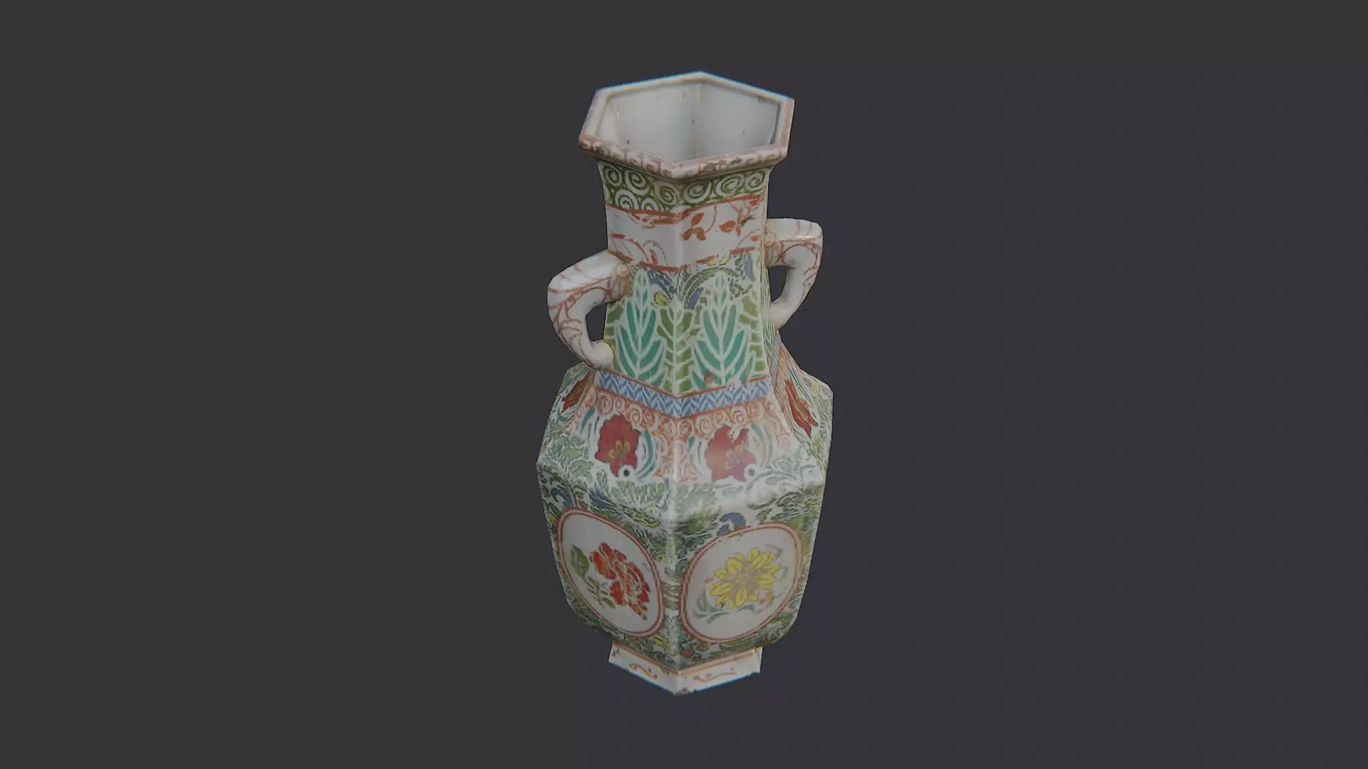 Russian Floral Ceramic Vase Ornament Low-poly 3D model_0