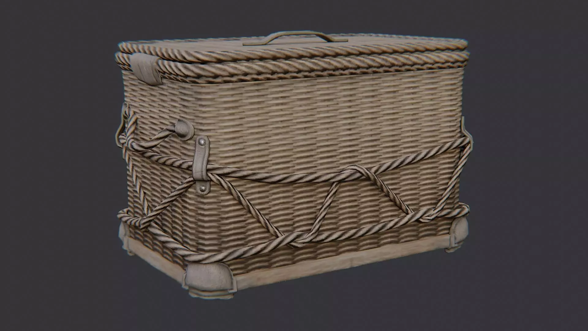Wicker Basket with Lid Low-poly 3D model_2