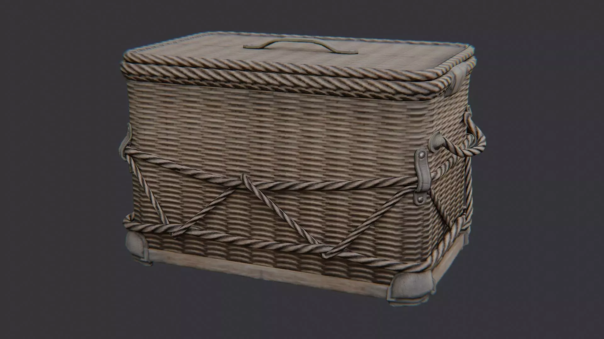 Wicker Basket with Lid Low-poly 3D model_1