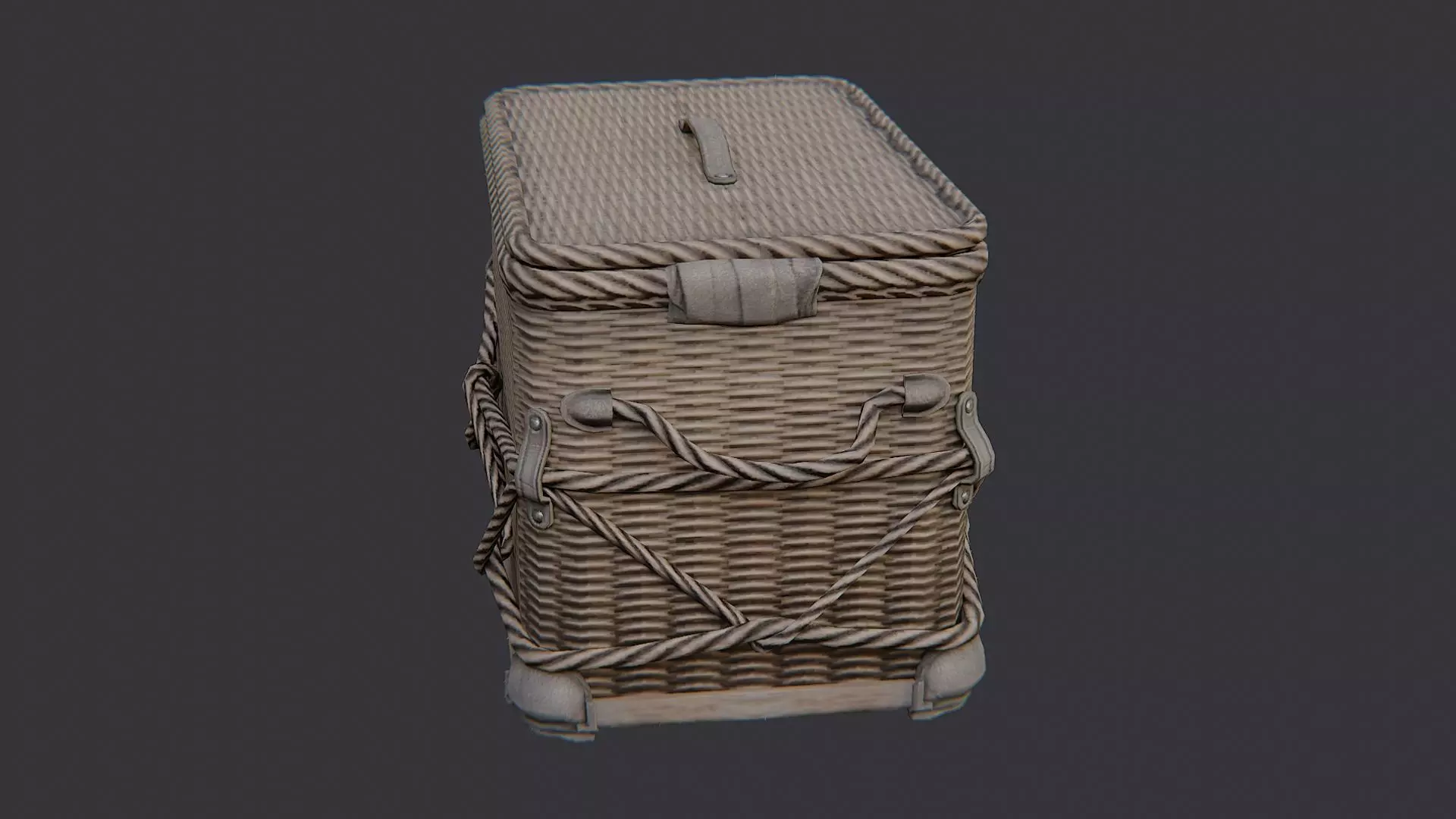 Wicker Basket with Lid Low-poly 3D model_0
