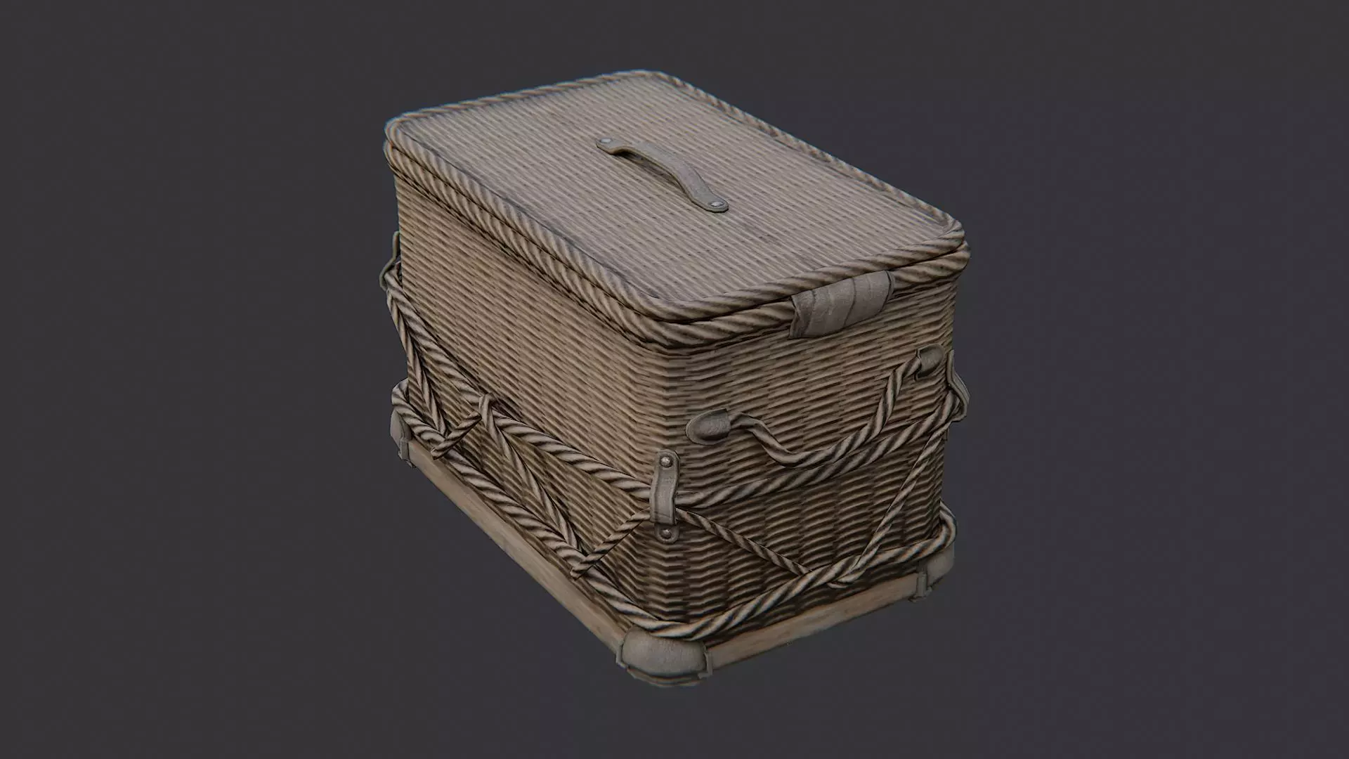 Wicker Basket with Lid Low-poly 3D model_3