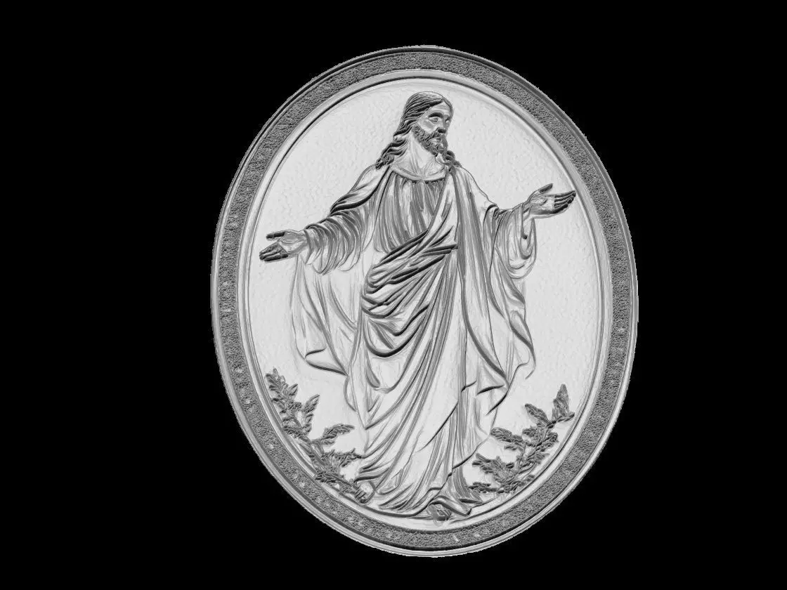 Jesus Christ Blessing Relief Medallion 3D print model_4
