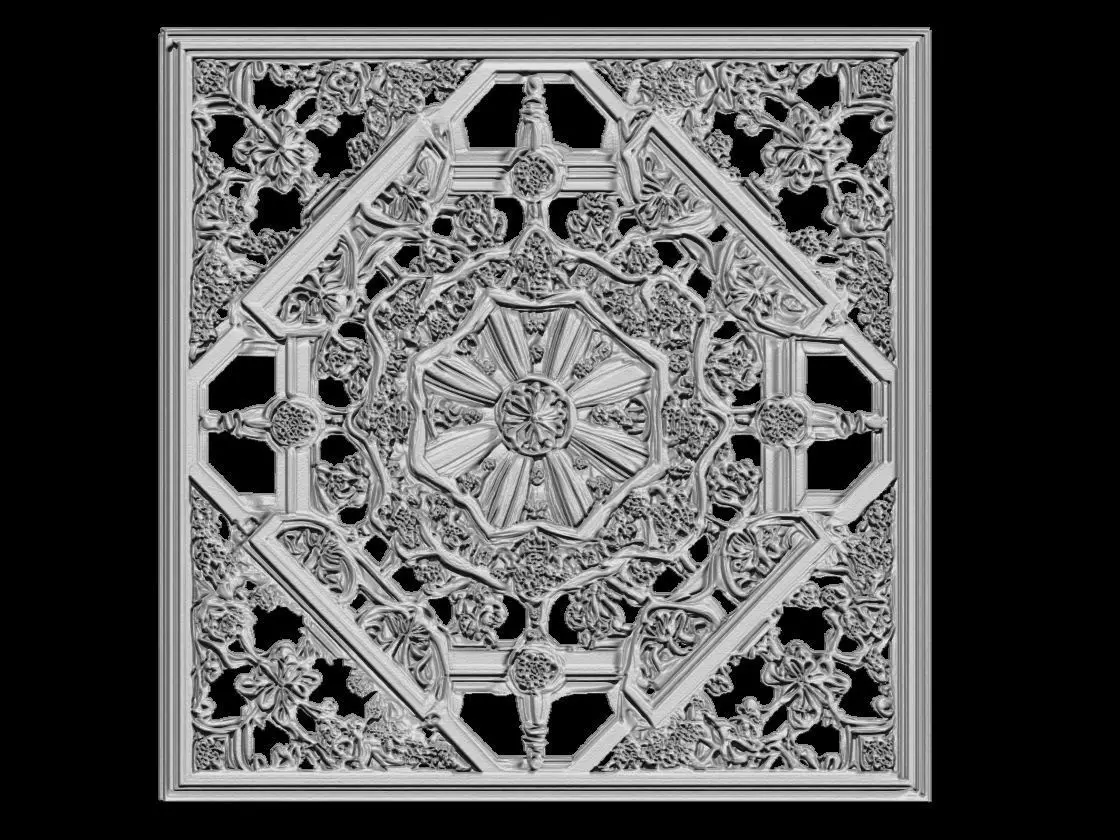 Exquisite Relief Arabesque Floral Carved Panel 3D print model_1