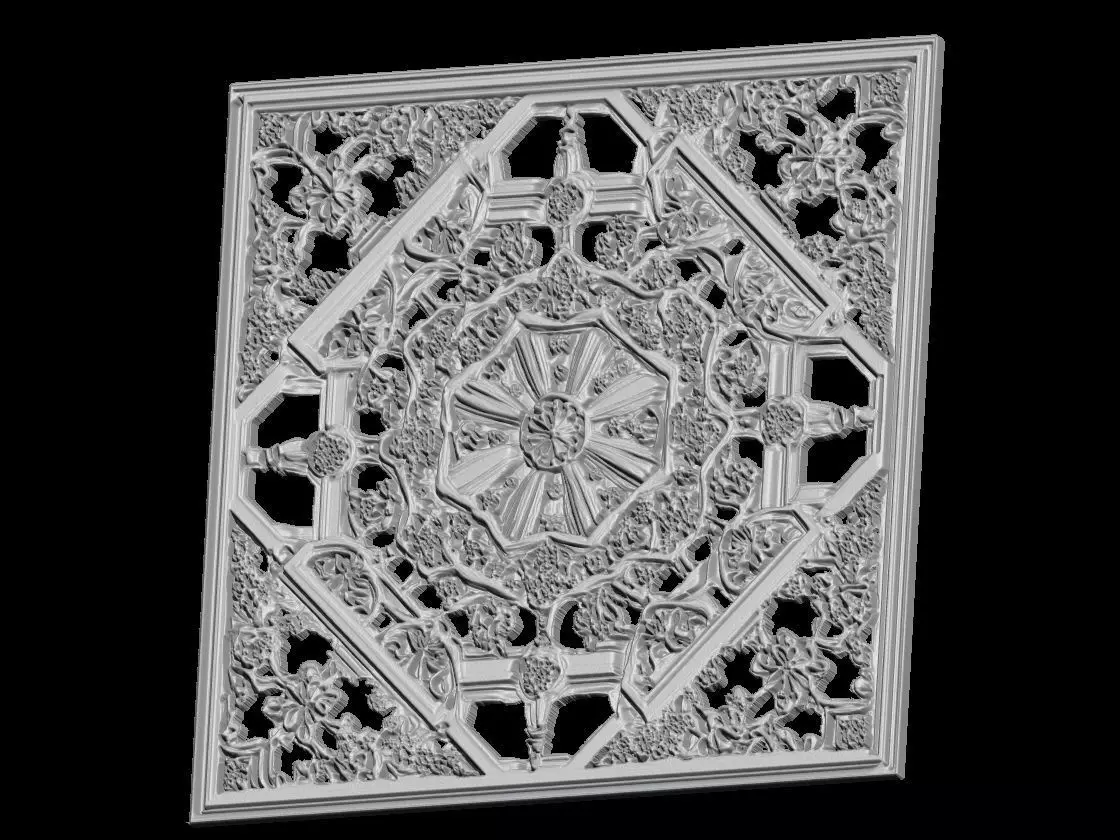Exquisite Relief Arabesque Floral Carved Panel 3D print model_2