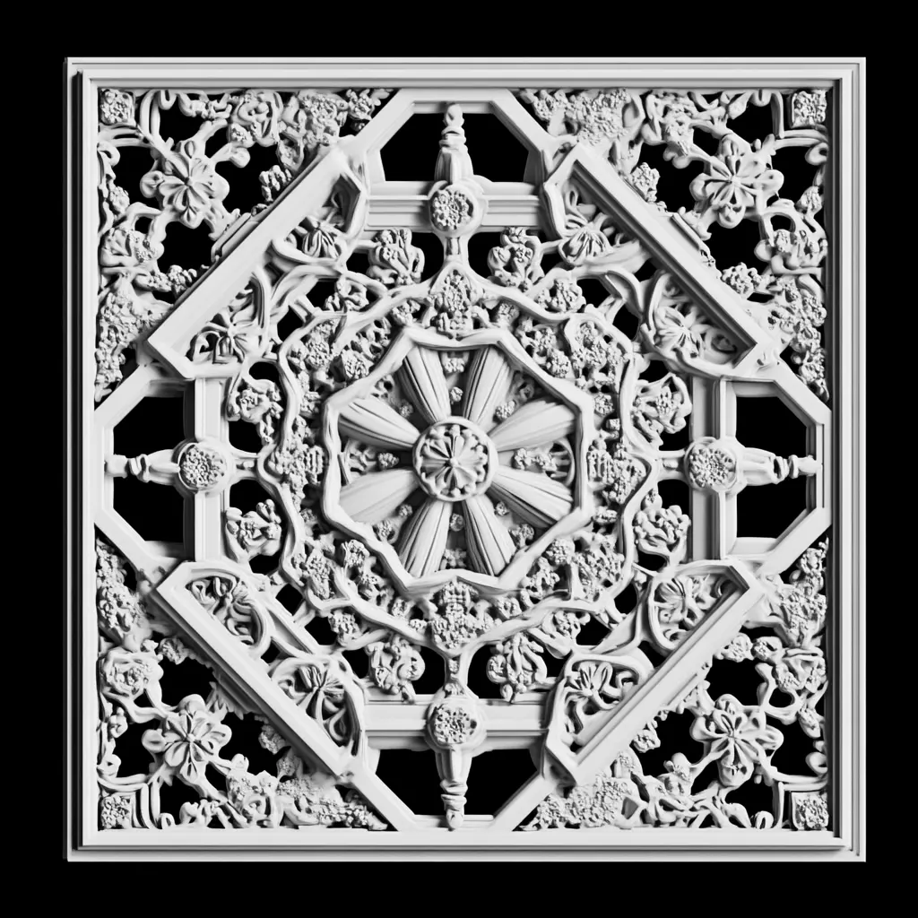 Exquisite Relief Arabesque Floral Carved Panel 3D print model_0