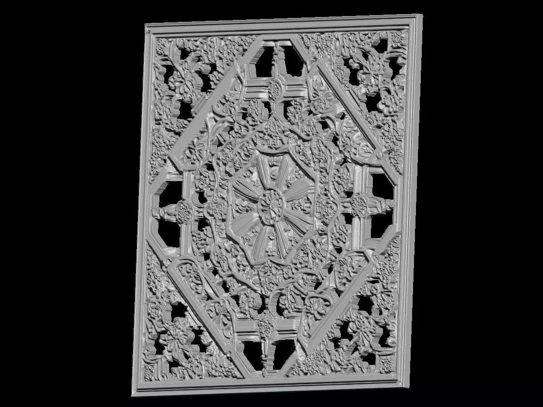 Exquisite Relief Arabesque Floral Carved Panel 3D print model_4