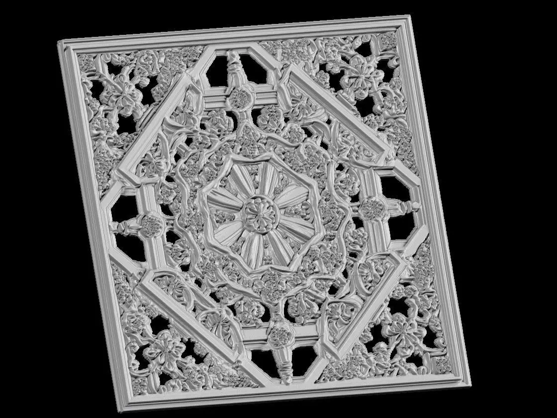 Exquisite Relief Arabesque Floral Carved Panel 3D print model_3