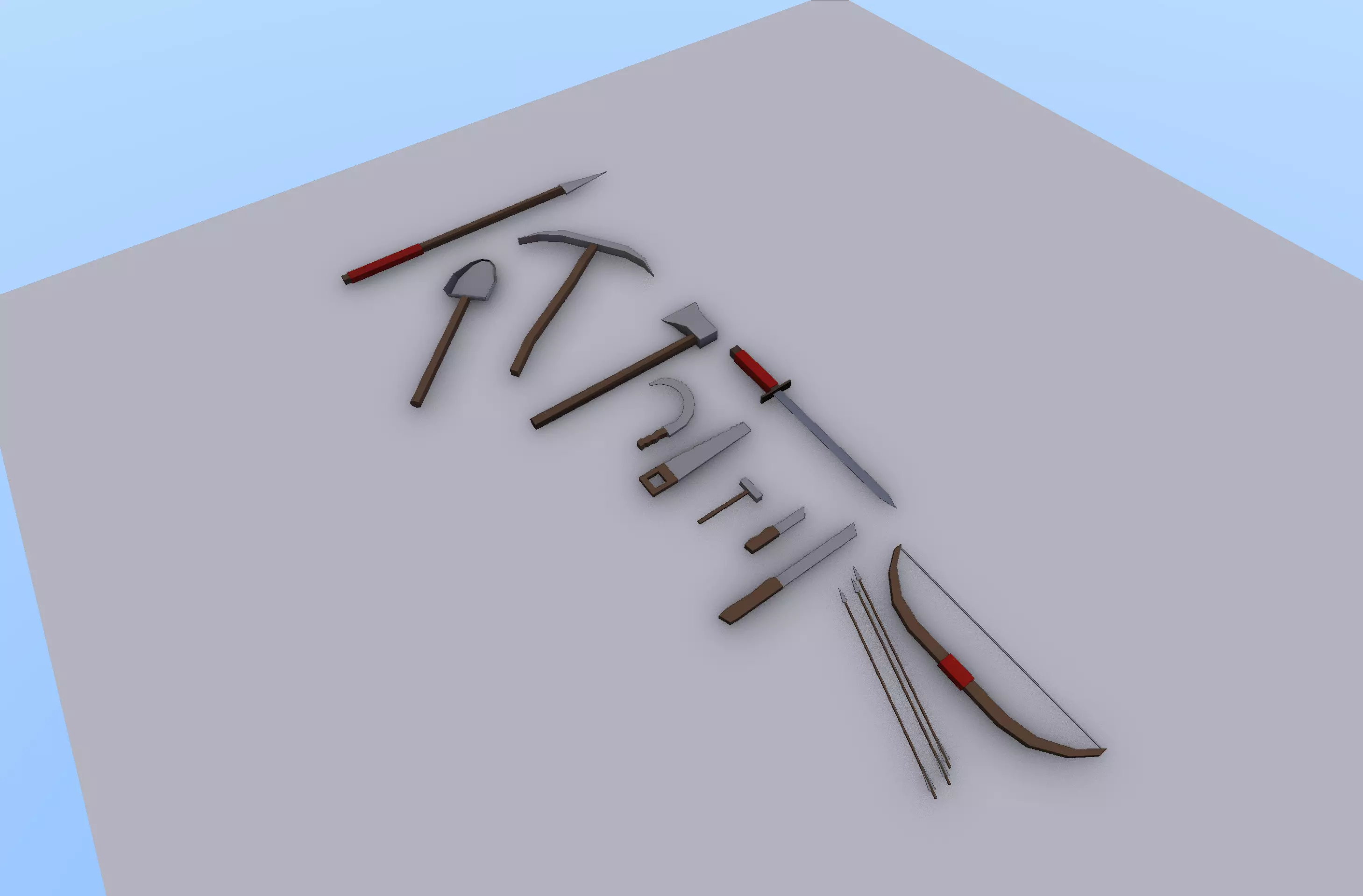 Low Poly Medieval e Survival Tools Pack Low-poly 3D model_5