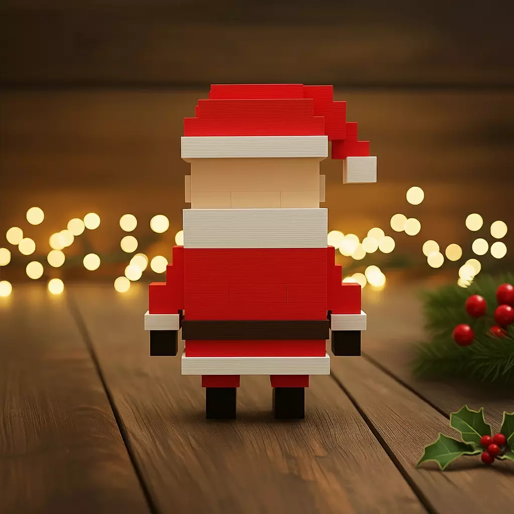 pixel art Santa Claus figurine 3D print model_1