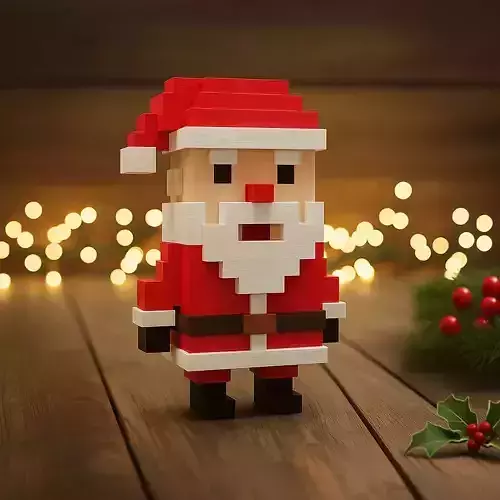 pixel art Santa Claus figurine 3D print model