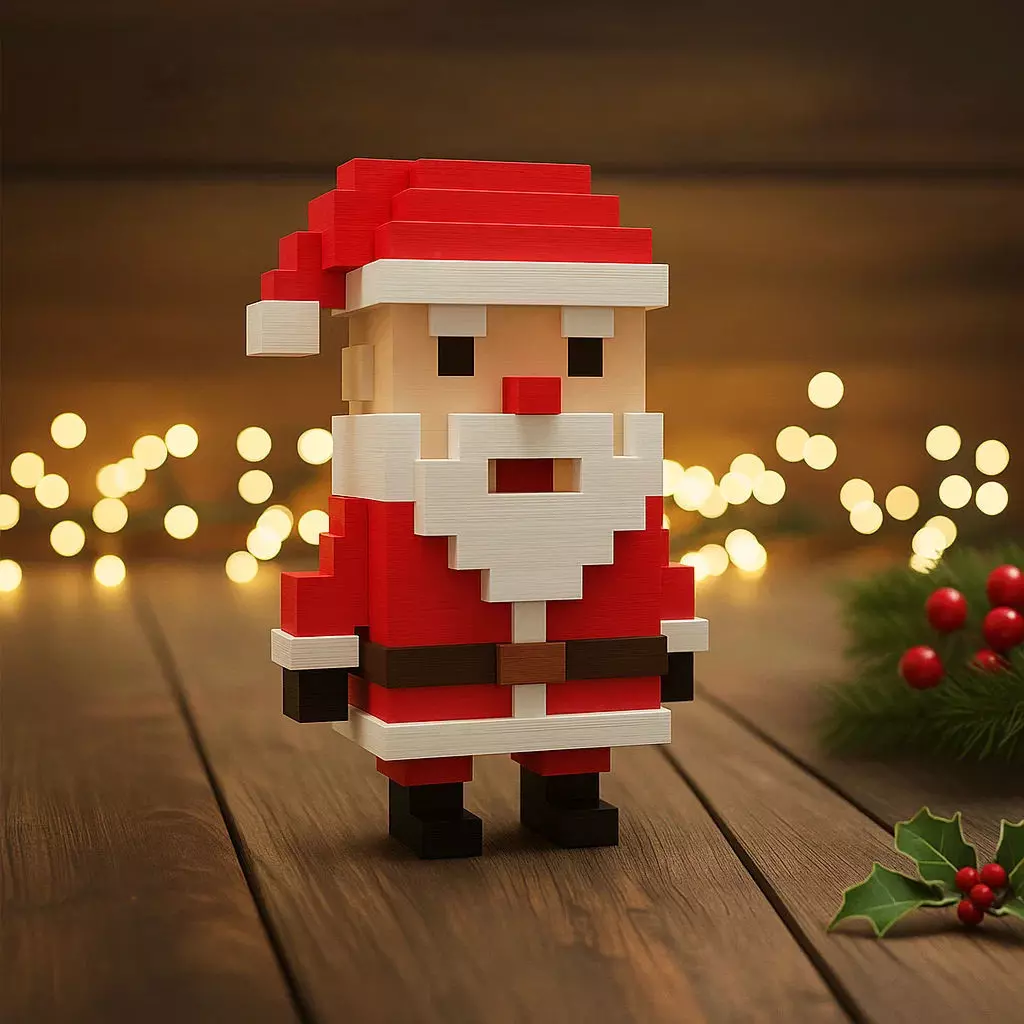 pixel art Santa Claus figurine 3D print model_0