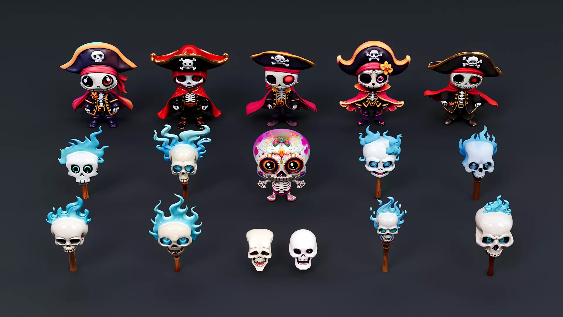 pirate halloween style skeleton man torch 3D model