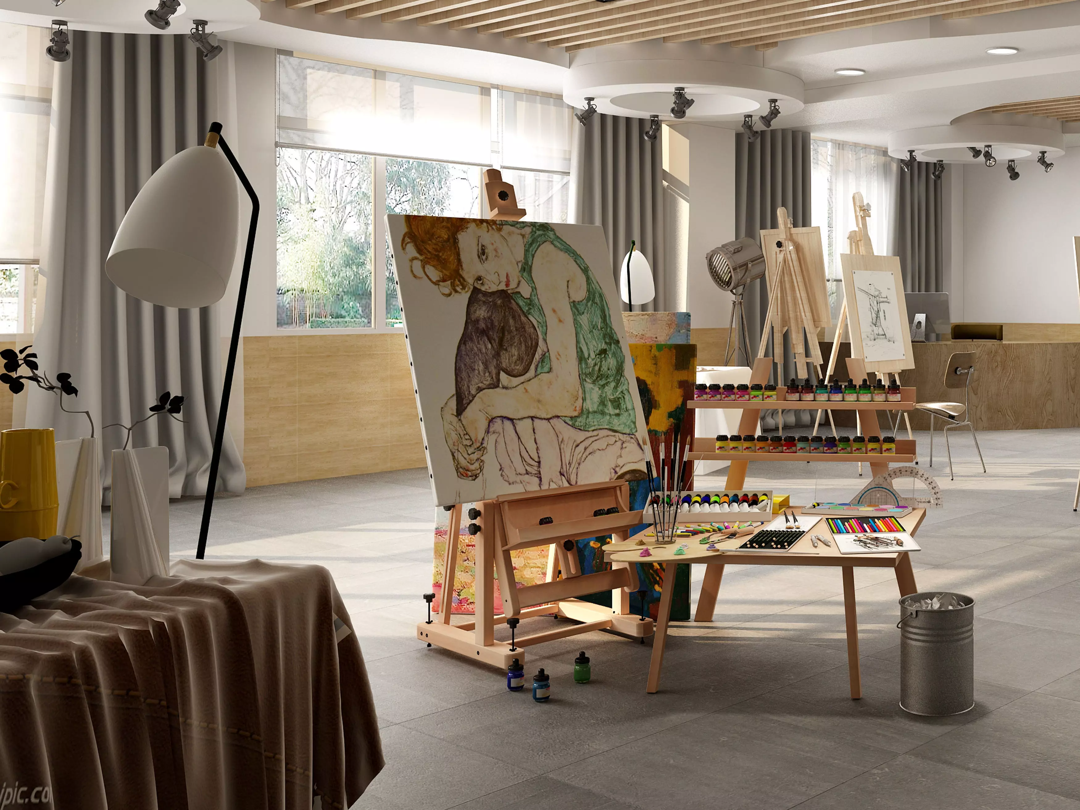 art studio Low-poly 3D model_3