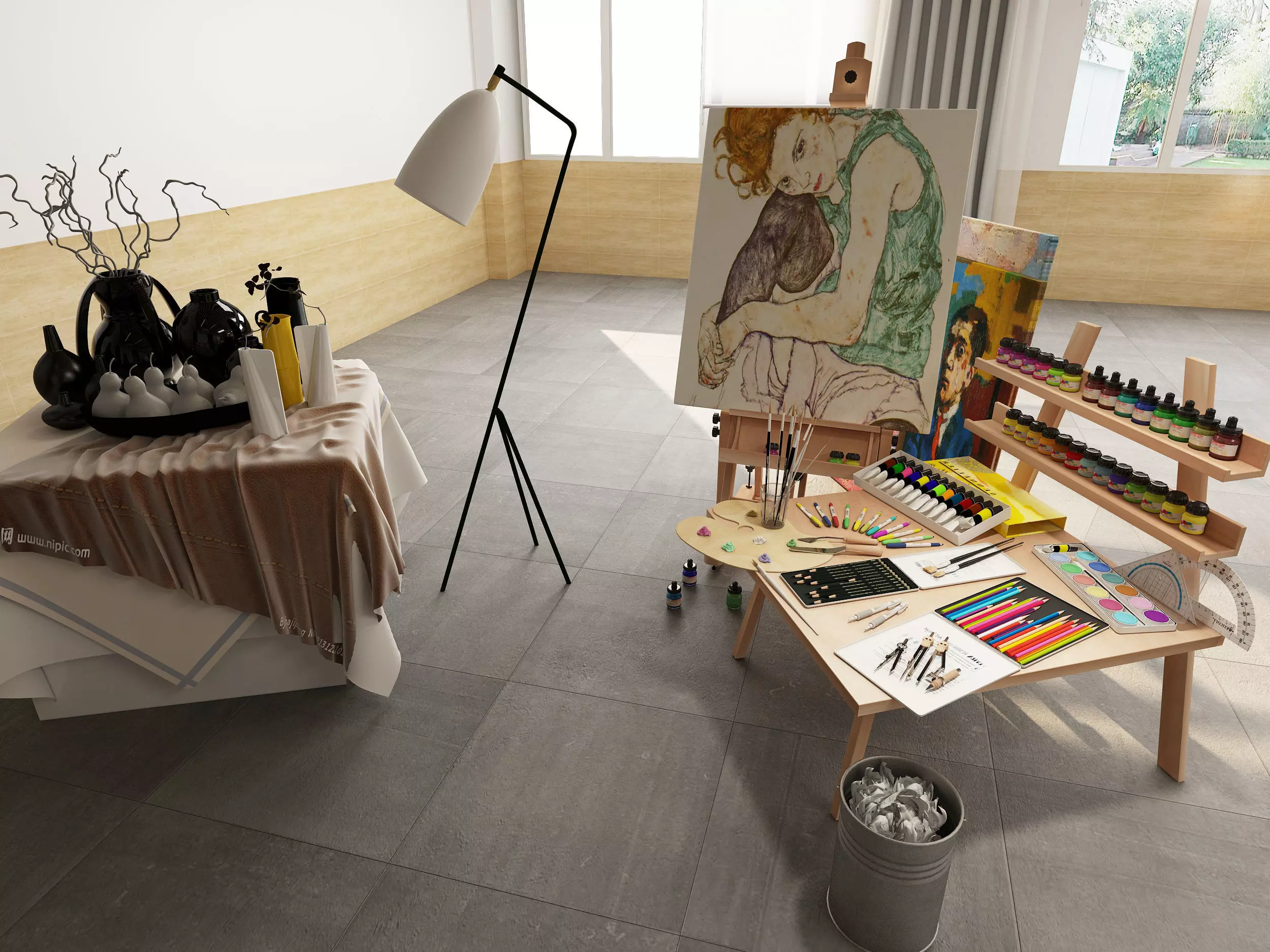 art studio Low-poly 3D model_4