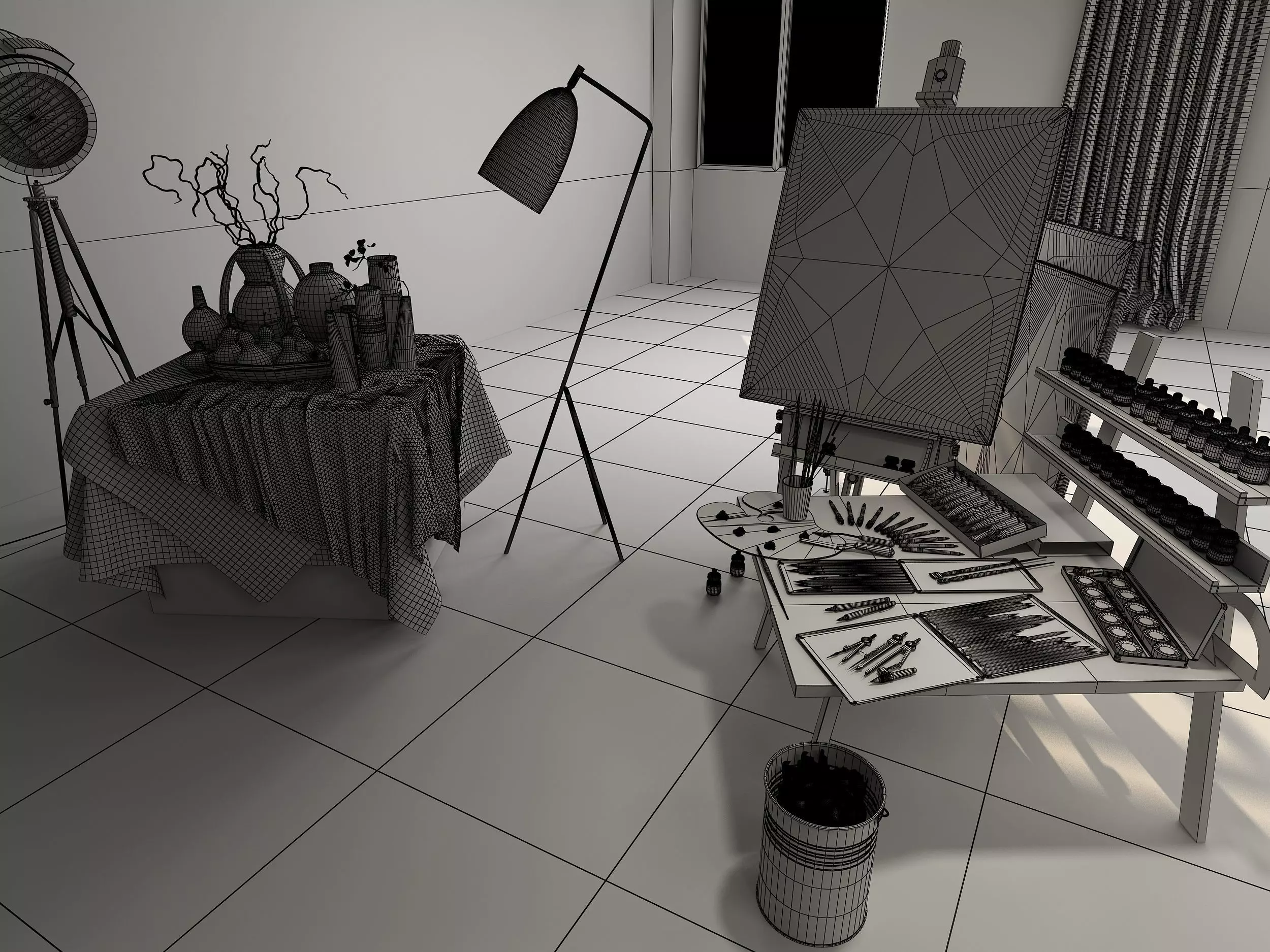 art studio Low-poly 3D model_8