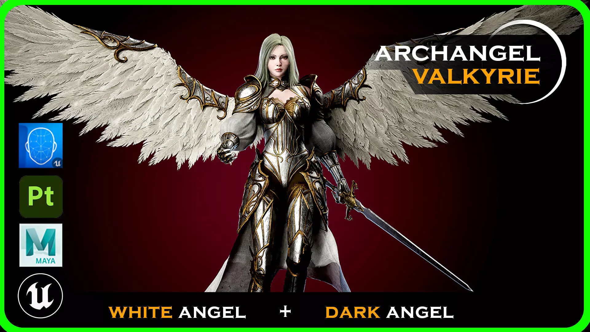 Archangel Valkyrie - Winged Warrior - Game-ready 3D Character Low-poly 3D model_0