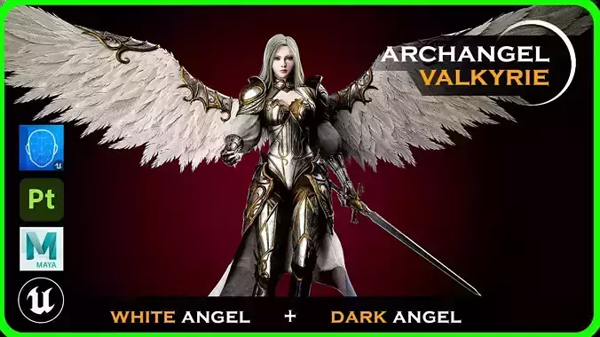 Archangel Valkyrie - Winged Warrior - Game-ready 3D Character Low-poly 3D model