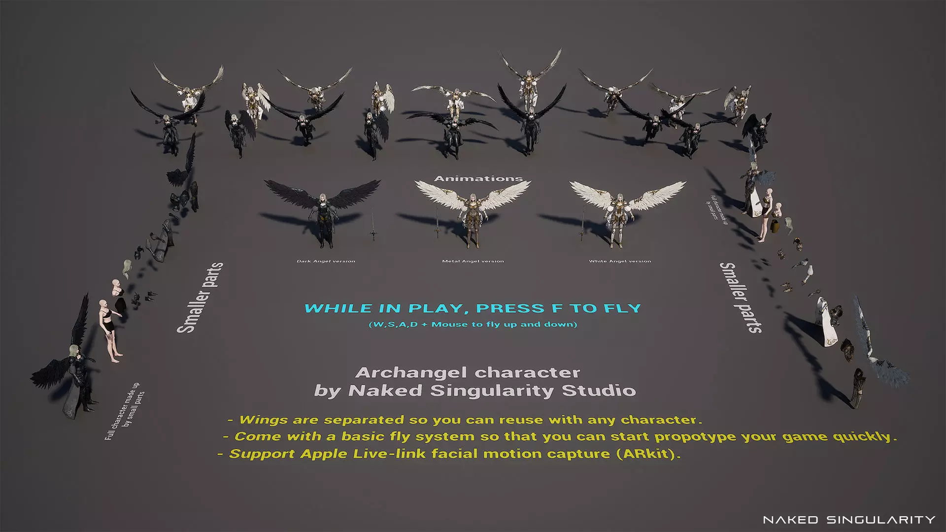 Archangel Valkyrie - Winged Warrior - Game-ready 3D Character Low-poly 3D model_3