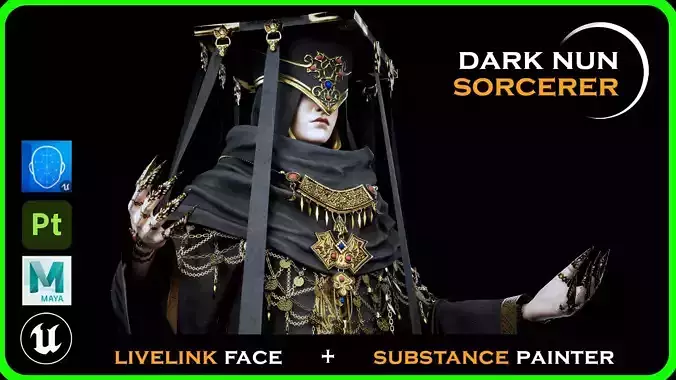 Dark Fantasy Nun - Mage - Wizard - Sorcerer Low-poly 3D model